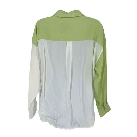 Lush Womens Colorblock Long Sleeve Button Down Shirt Lime Green White Small NWT - Picture 3 of 9